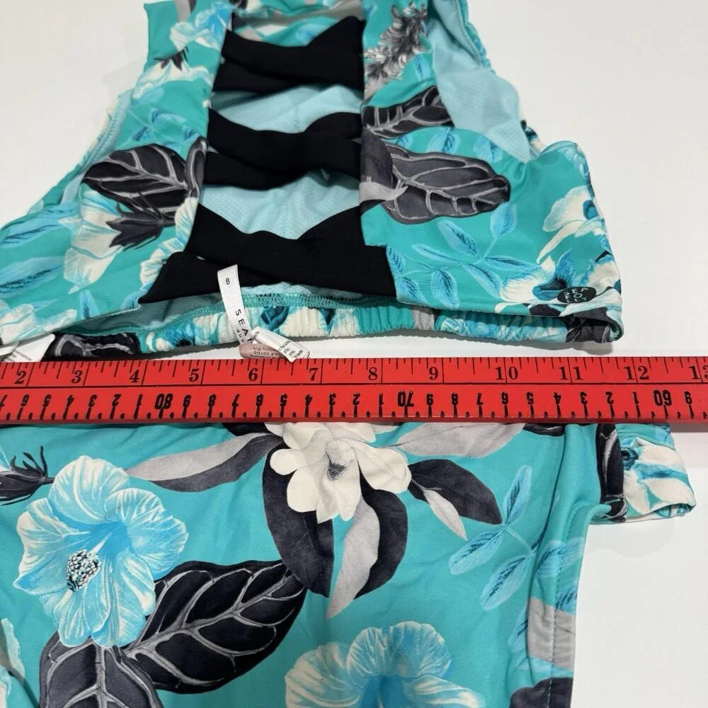 SEAFOLLY ANTHROPOLOGIE TROPICAL VACAY GREEN FLORAL BIKINI BOTTOMS (8)‎ TOP (XS)